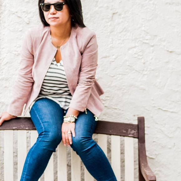 intermix • sofie pink blush rose suede lace up peplum fitted zip jacket - Picture 9 of 9